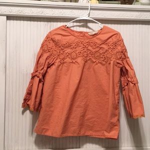 Orange Eyelet Bell Sleeve Top • Large • Buttons